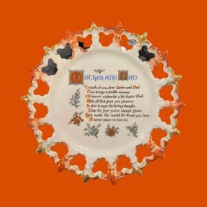 Vintage Mother and Dad Poem Plate, Gold Leaf Accents